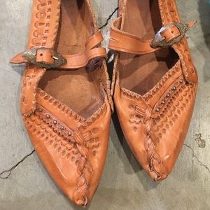 Vintage tooled leather shoes with buckle